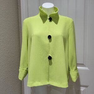 IC by Connie K Jacket Size Medium Lime Swing 3/4 Sleeves Cuffs 3-Button Front
